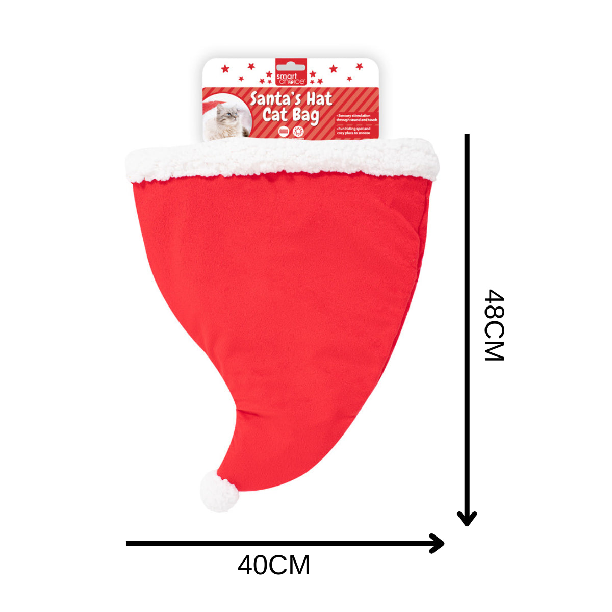 Christmas Cat Bed Crinkle Lining Bag Pet Kitten Toy Tunnel Hideaway Santa Hat