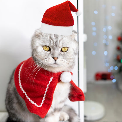 Cat Christmas Outfit, Christmas Pet Costumes Clothes, Dog Christmas Outfit, Pet Santa Hat Scarf Cloak for Puppy Dog Cat A6-SDMPF