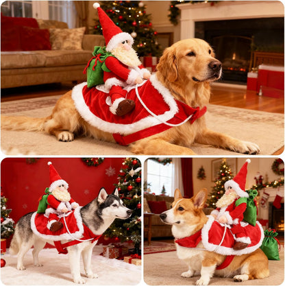 Santa Dog Costume-Christmas Pet Clothes, Santa Claus Riding Pet Costume, Dog Cat Christmas Holiday Outfit, Xmas Cosplay Dressing up for Small Medium Large Dogs(M)