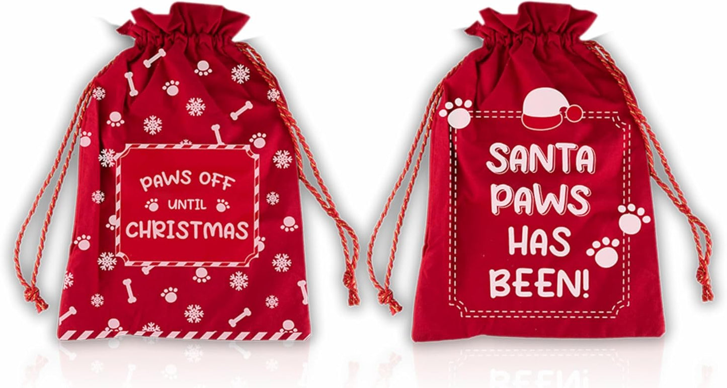 Santa Sack Bags Santa Paws Christmas Sack Dog Treat Bags for Gift Sacks Xmas Bag Printed Pet Christmas Sack Holiday Presents Stocking Stuffers Party Red (1Count)