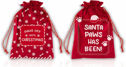 Santa Sack Bags Santa Paws Christmas Sack Dog Treat Bags for Gift Sacks Xmas Bag Printed Pet Christmas Sack Holiday Presents Stocking Stuffers Party Red (1Count)