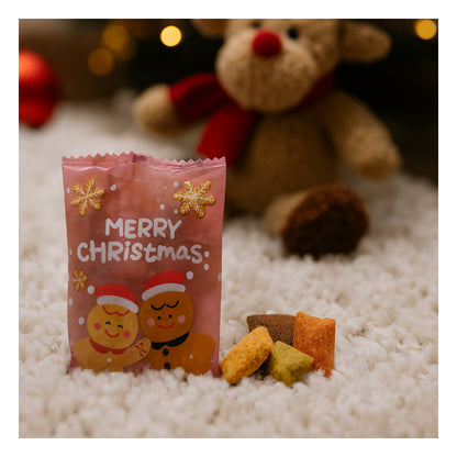 Christmas Cat Treats Set of Crunchy Pillow Biscuit Chicken Salmon Beef Catnip