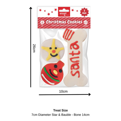 Christmas Dog Treats Set of Pet Cookies Flavoured Crunchy Biscuits Star Bauble
