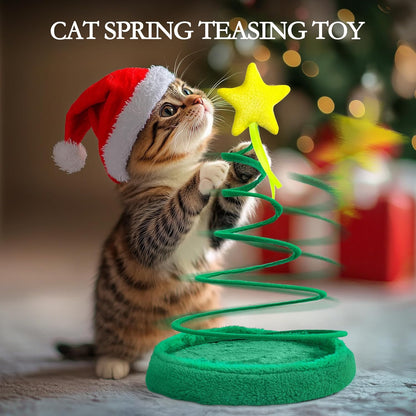 Cat Toys for Indoor Cats, Christmas Interactive Kitten Toys, Plush Spring High Resilience Collapsible Christmas Tree Star Style Pet Toys
