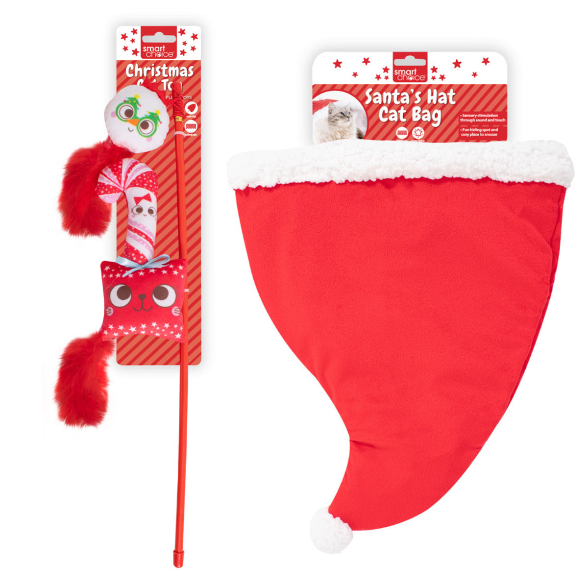 Christmas Cat Toys Catnip Feather Teaser Wand Toy and Plush Crinkle Tunnel Bed