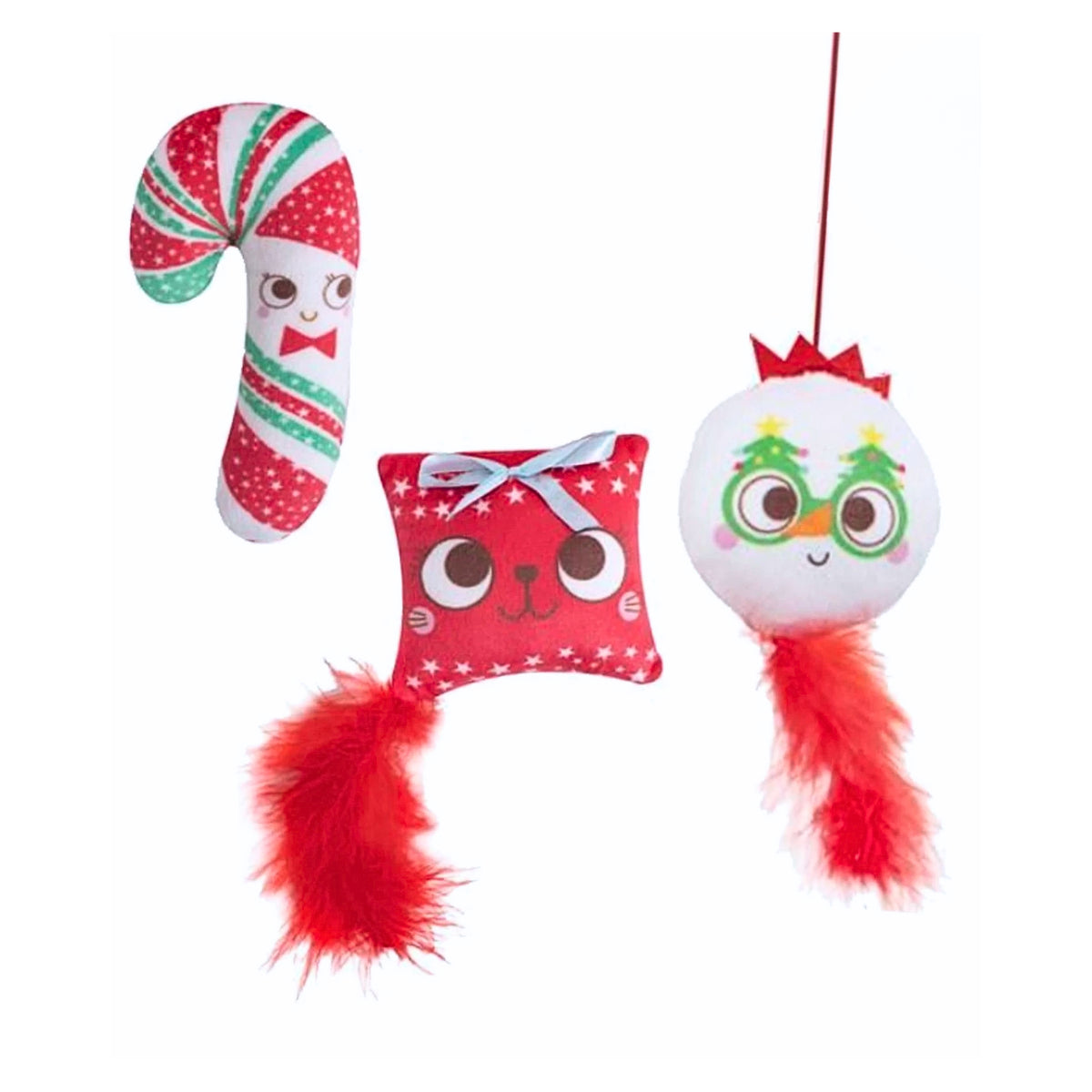 Christmas Cat Toy Wand with Catnip Crinkle Effect Feather Festive Kitten Teaser