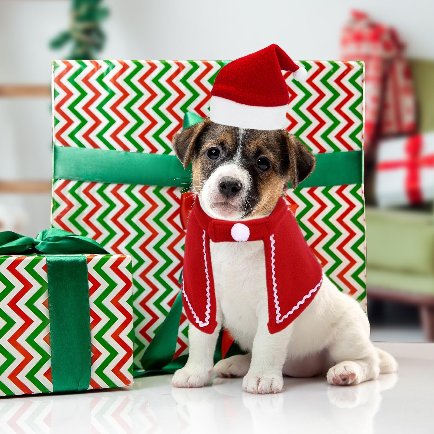 Cat Christmas Outfit, Christmas Pet Costumes Clothes, Dog Christmas Outfit, Pet Santa Hat Scarf Cloak for Puppy Dog Cat A6-SDMPF