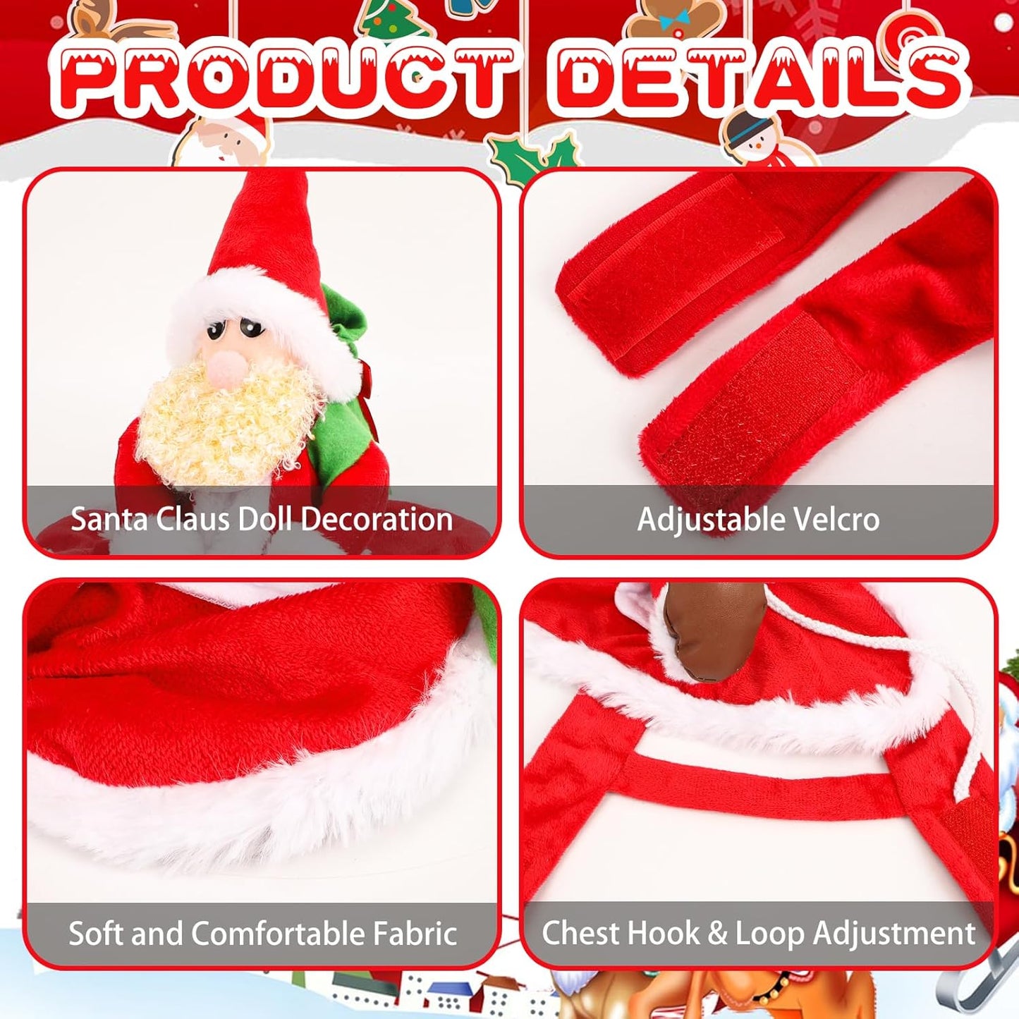 Santa Dog Costume-Christmas Pet Clothes, Santa Claus Riding Pet Costume, Dog Cat Christmas Holiday Outfit, Xmas Cosplay Dressing up for Small Medium Large Dogs(M)