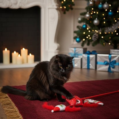 Christmas Cat Toy Wand with Catnip Crinkle Effect Feather Festive Kitten Teaser