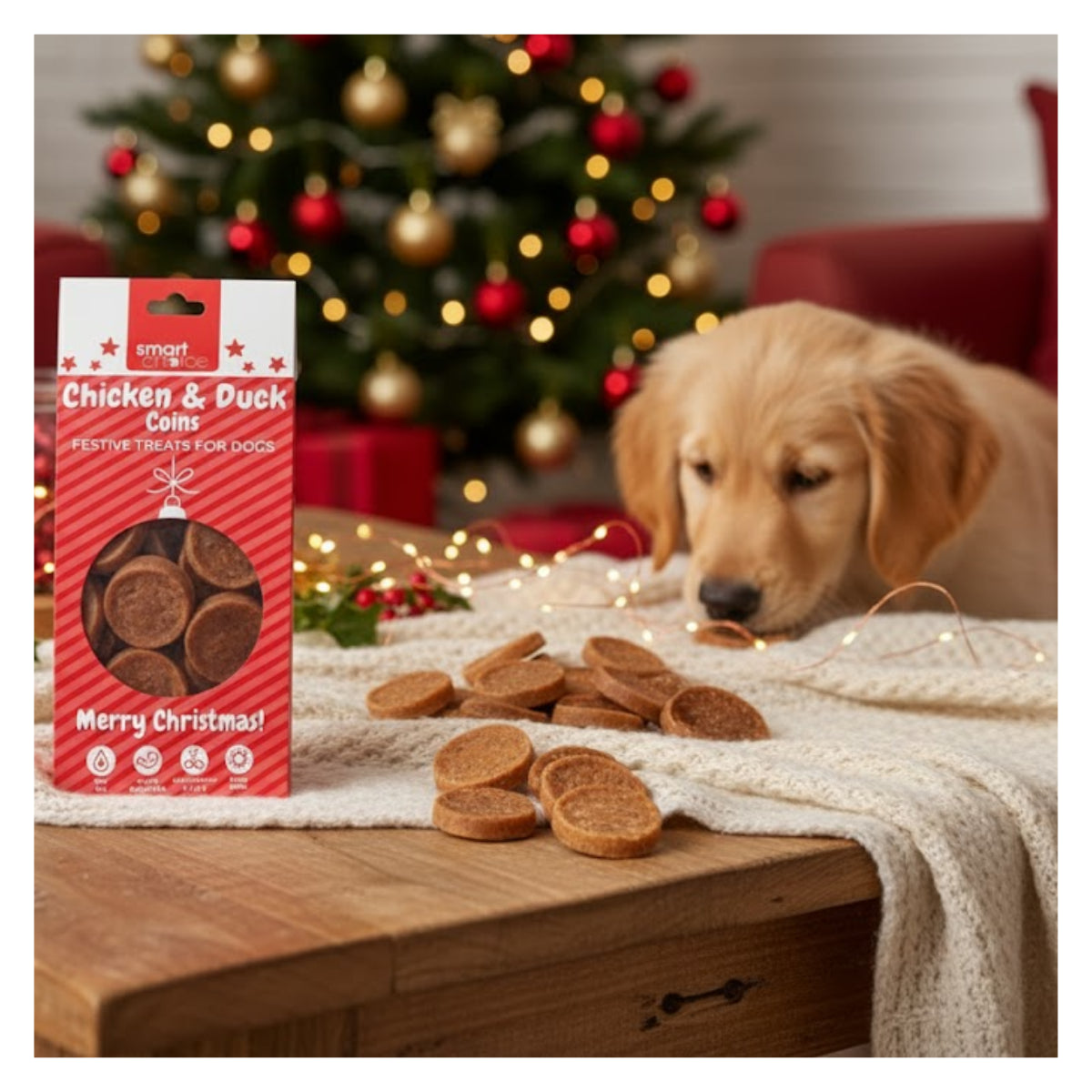 Christmas Dog Treats Pack of 3 Meaty Chicken Duck Festive Puppy Reward Chews