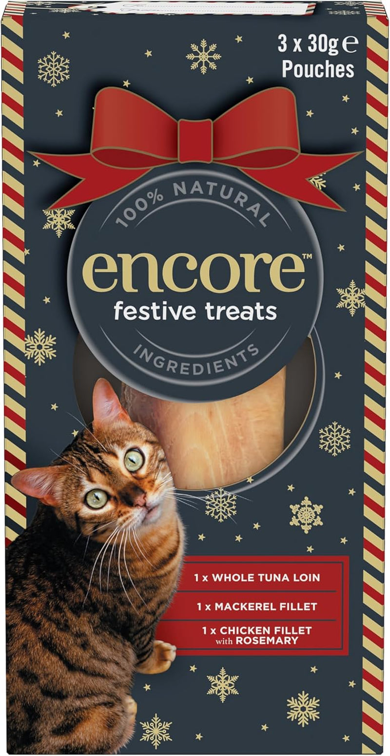 100% Natural Cat Treat Loins – Festive Variety, Grain Free (Tuna, Mackerel & Chicken with Rosemary) Pack of 3 × 30 G
