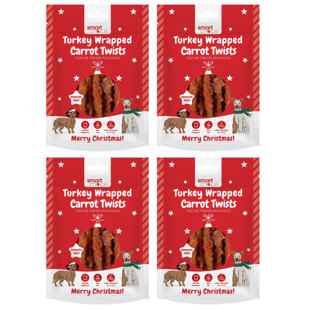 Christmas Dog Treats Pack of Turkey Wrapped Carrot Festive Puppy Dental Chews