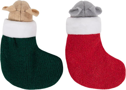 Martha & Mayor Mice Cat Toys – Set of 2 Festive Catnip Mice in Knitted Stockings – Soft Lightweight Toys for Batting, Pouncing & Chasing – Christmas Cat Toys for Cats & Kittens