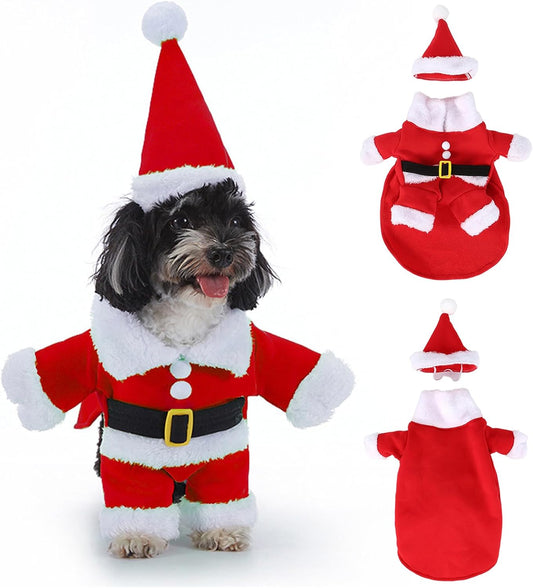 Christmas Pet Clothes Dog Cat Christmas Costume Santa Claus Cosplay Dog Cat Christma Cloak with Cap, Cats Xmas Hoodies for Small Medium Dogs Cats (Red, M)