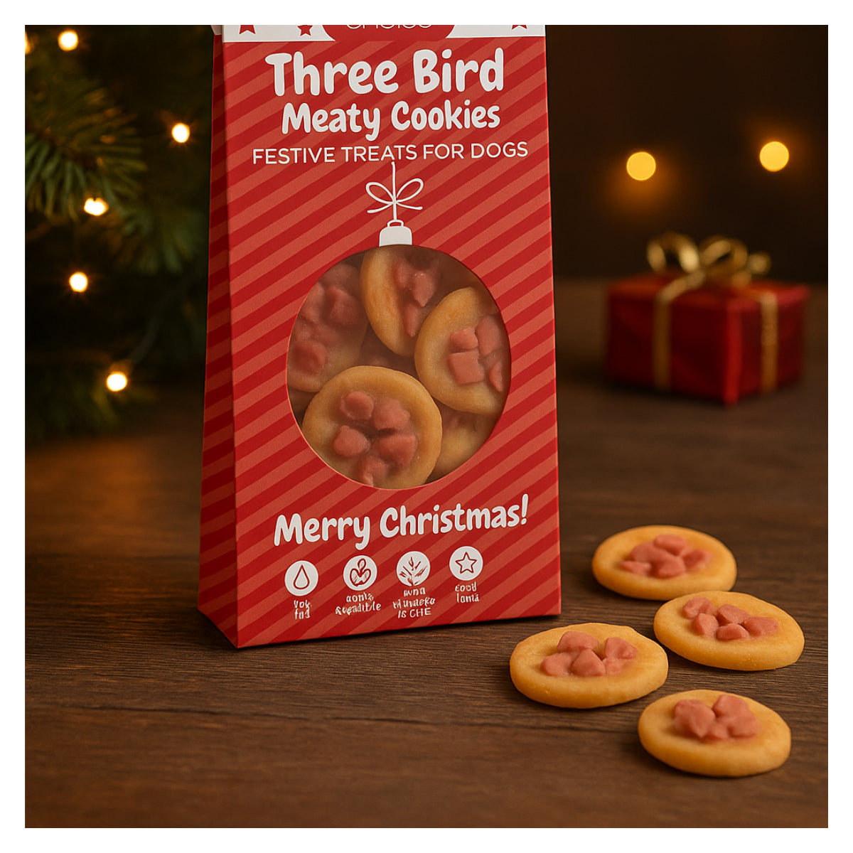 Christmas Dog Treats Pack of 3 Meaty Chicken Duck Festive Puppy Reward Chews