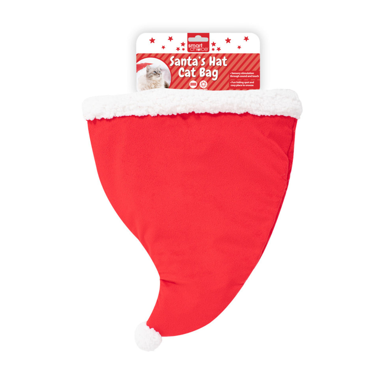 Christmas Cat Bed Crinkle Lining Bag Pet Kitten Toy Tunnel Hideaway Santa Hat