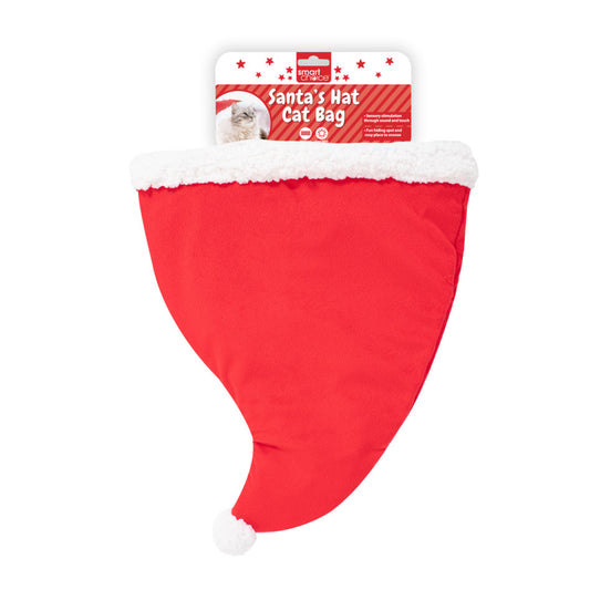 Christmas Cat Bed Crinkle Lining Bag Pet Kitten Toy Tunnel Hideaway Santa Hat