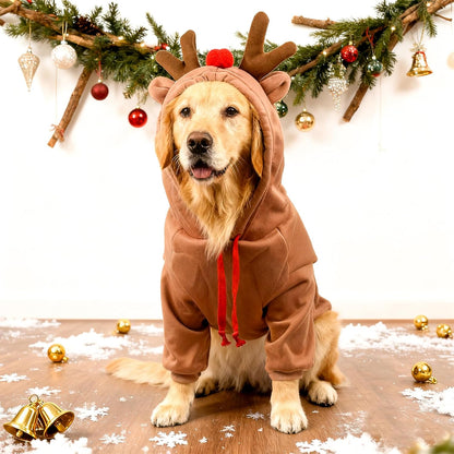 Dog Christmas Outfit, Christmas Pet Clothes Reindeer Xmas Jumpers Hoodie Coat Hat Xmas Pet Outfit Winter Coat for Small Medium Large Dogs (M)