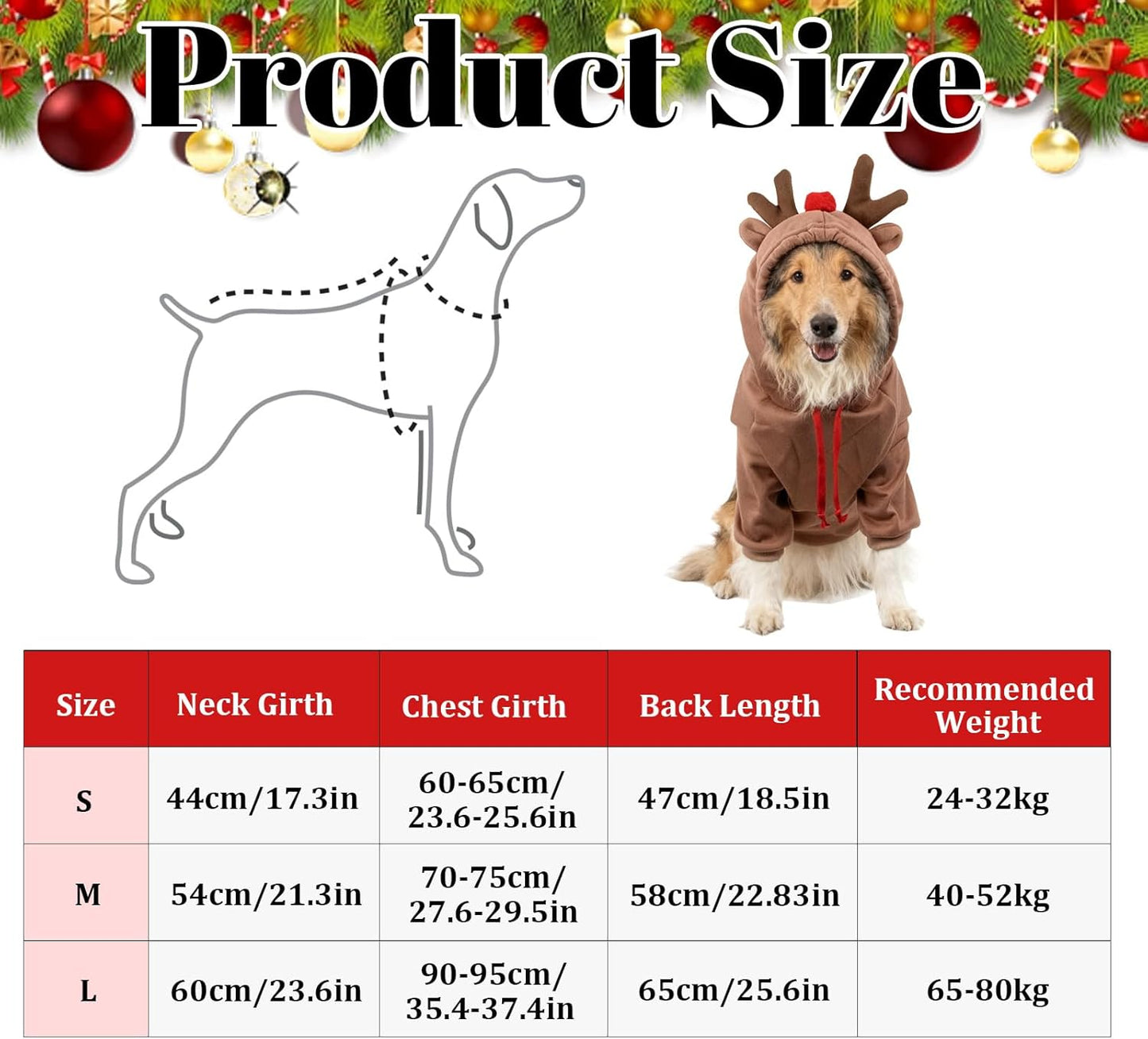 Dog Christmas Outfit, Christmas Pet Clothes Reindeer Xmas Jumpers Hoodie Coat Hat Xmas Pet Outfit Winter Coat for Small Medium Large Dogs (M)