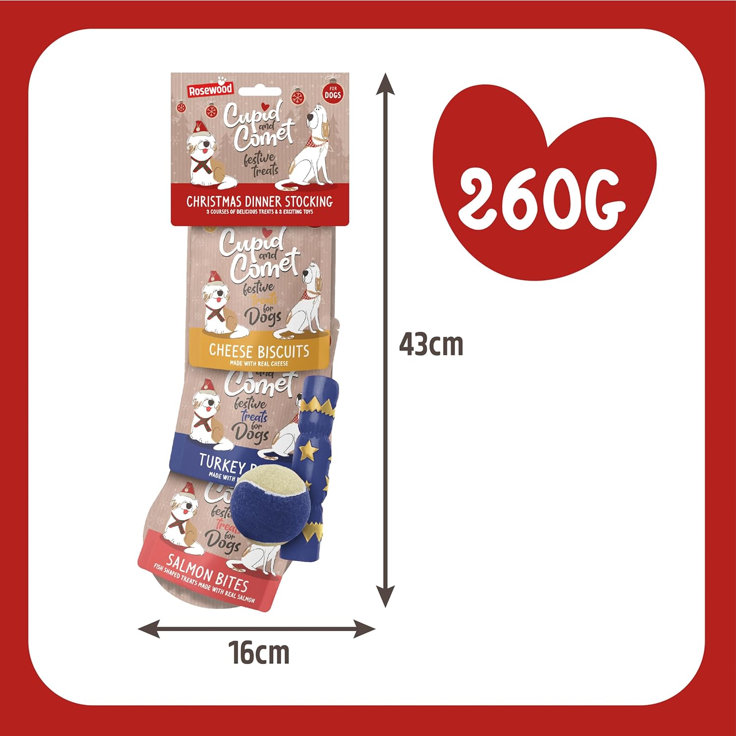 Cupid & Comet Christmas Dinner & Toys Stocking Gift, Dog Treats