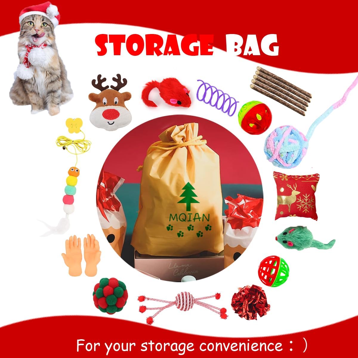 20PCS Christmas Cat Toys, Cat Toys for Indoor Cats, Cat Christmas Stocking Gift Set, Indoor Cat Gift Set with Mice Toys