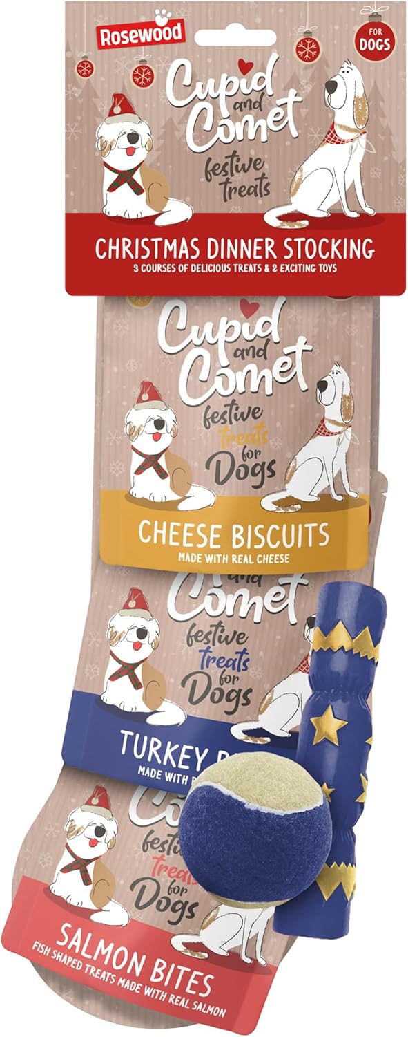 Cupid & Comet Christmas Dinner & Toys Stocking Gift, Dog Treats