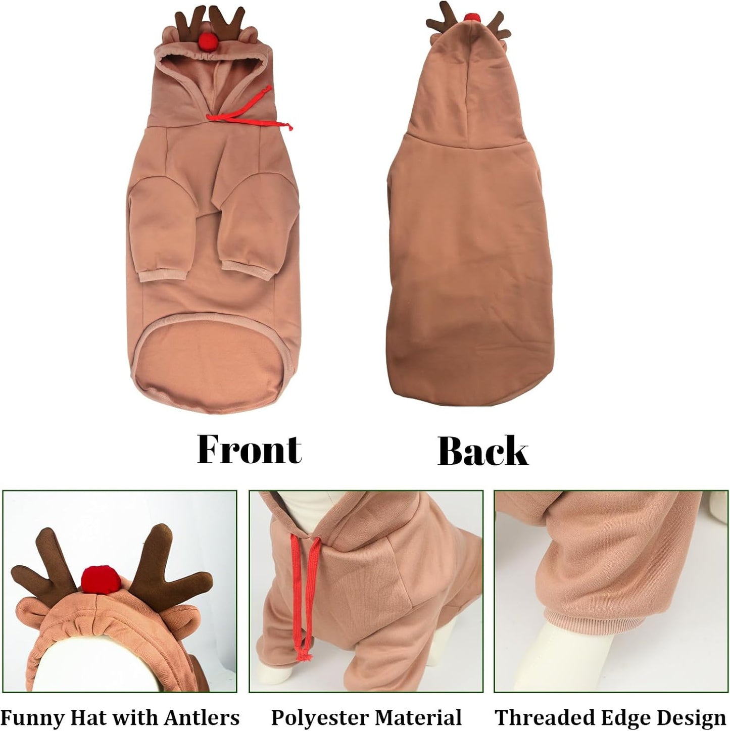 Dog Christmas Outfit, Christmas Pet Clothes Reindeer Xmas Jumpers Hoodie Coat Hat Xmas Pet Outfit Winter Coat for Small Medium Large Dogs (M)