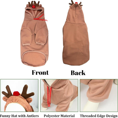 Dog Christmas Outfit, Christmas Pet Clothes Reindeer Xmas Jumpers Hoodie Coat Hat Xmas Pet Outfit Winter Coat for Small Medium Large Dogs (M)