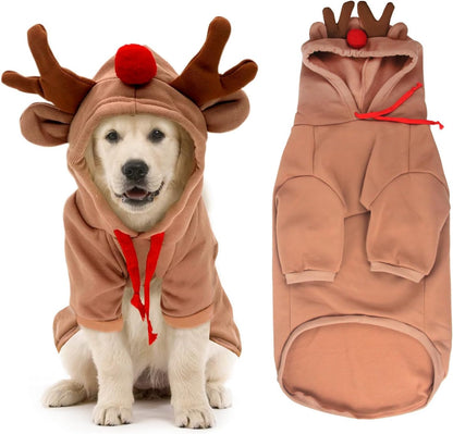 Dog Christmas Outfit, Christmas Pet Clothes Reindeer Xmas Jumpers Hoodie Coat Hat Xmas Pet Outfit Winter Coat for Small Medium Large Dogs (M)