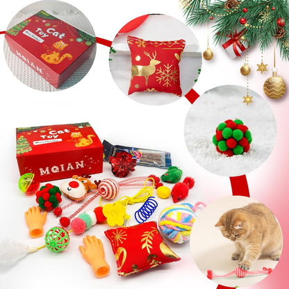 20PCS Christmas Cat Toys, Cat Toys for Indoor Cats, Cat Christmas Stocking Gift Set, Indoor Cat Gift Set with Mice Toys