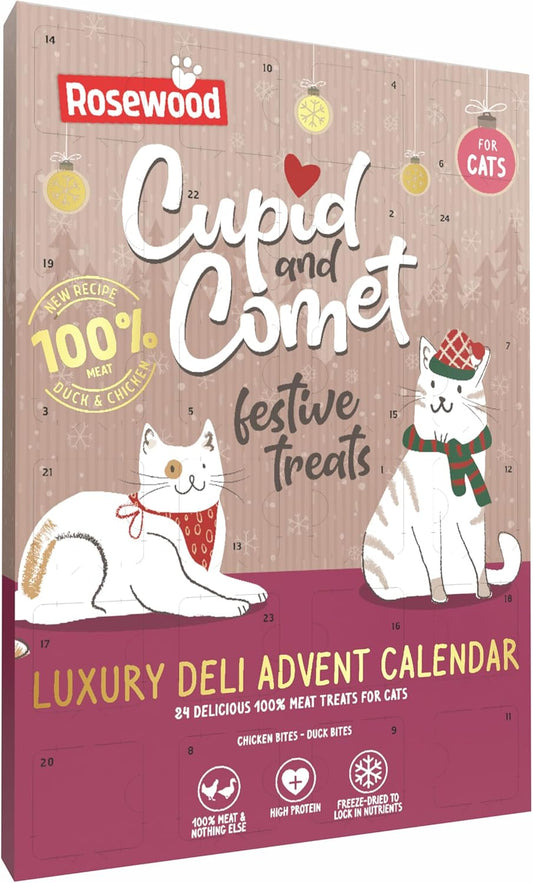 Cupid & Comet Luxury Deli Advent Calendar for Cats – 24 Meaty Cat Treats, Delicious Freeze Dried Chicken and Duck, High Protein, Natural Cat Treats for Christmas (30G)
