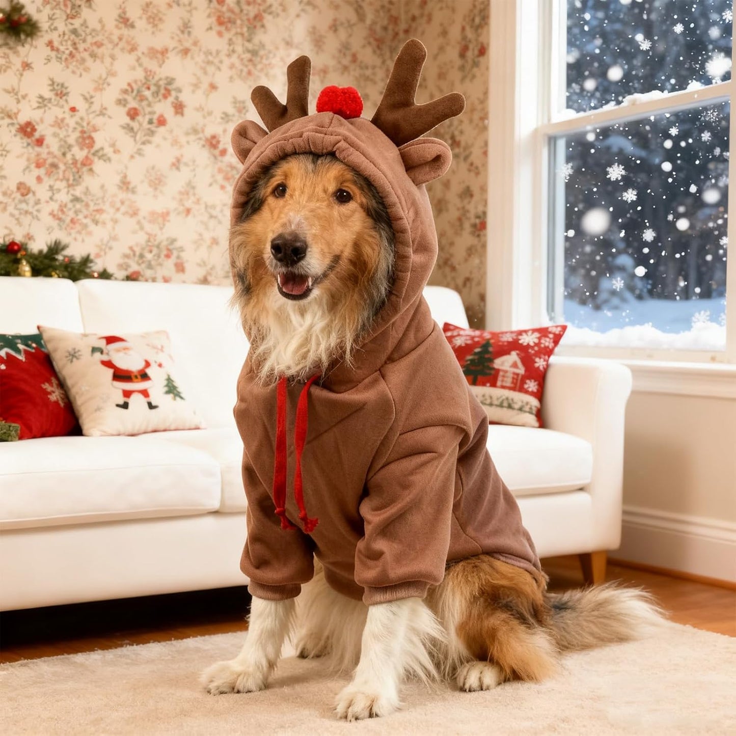 Dog Christmas Outfit, Christmas Pet Clothes Reindeer Xmas Jumpers Hoodie Coat Hat Xmas Pet Outfit Winter Coat for Small Medium Large Dogs (M)