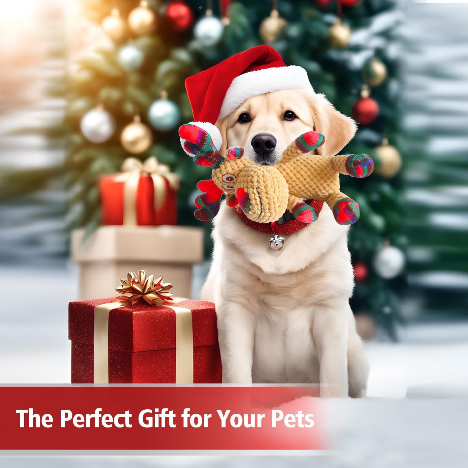 Christmas Squeaky Dog Toys,Soft Cute Reindeer Durable Teeth Cleaning Interactive Plush Dog Toys,Xmas Gift for Puppies Small and Medium Dogs