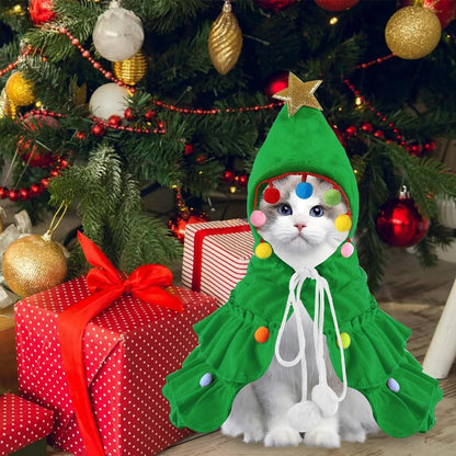 Pet Christmas Costume, Small Green Xmas Cat Cloak Cute Little Christmas Puppy Cape with Star for Small Dogs Cats Clothes Puppy New Year Party Supplies