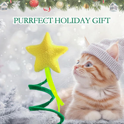 Cat Toys for Indoor Cats, Christmas Interactive Kitten Toys, Plush Spring High Resilience Collapsible Christmas Tree Star Style Pet Toys