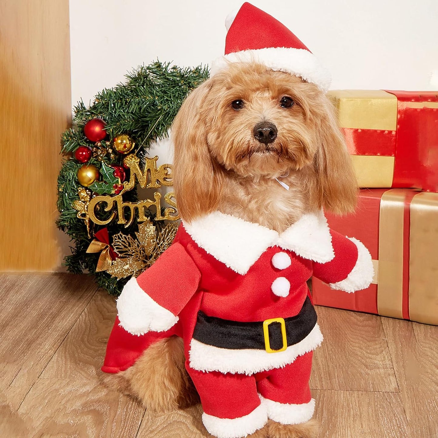 Christmas Pet Clothes Dog Cat Christmas Costume Santa Claus Cosplay Dog Cat Christma Cloak with Cap, Cats Xmas Hoodies for Small Medium Dogs Cats (Red, M)