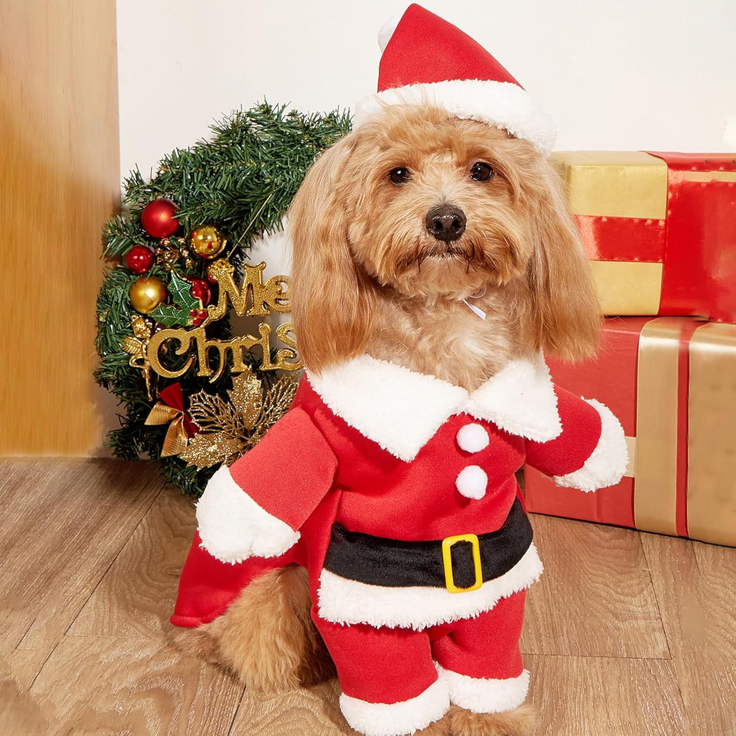Christmas Pet Clothes Dog Cat Christmas Costume Santa Claus Cosplay Dog Cat Christma Cloak with Cap, Cats Xmas Hoodies for Small Medium Dogs Cats (Red, M)