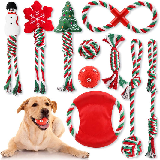 10 Pack Christmas Small Dog Toys - Puppy Chew Toys with Rope & Squeaky Toys for Small & Medium Dogs