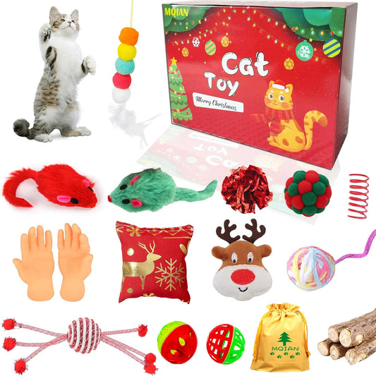 20PCS Christmas Cat Toys, Cat Toys for Indoor Cats, Cat Christmas Stocking Gift Set, Indoor Cat Gift Set with Mice Toys