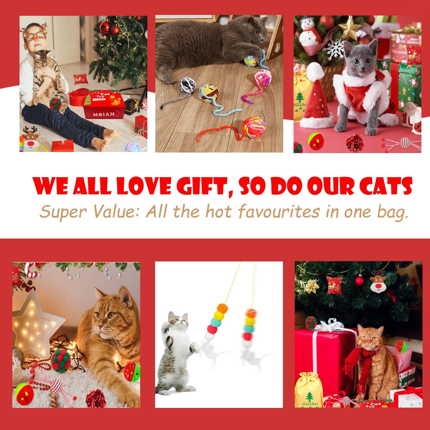 20PCS Christmas Cat Toys, Cat Toys for Indoor Cats, Cat Christmas Stocking Gift Set, Indoor Cat Gift Set with Mice Toys