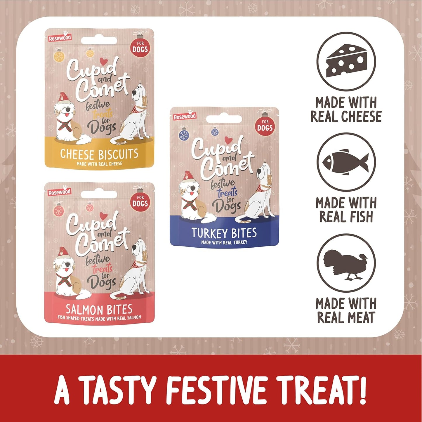 Cupid & Comet Christmas Dinner & Toys Stocking Gift, Dog Treats