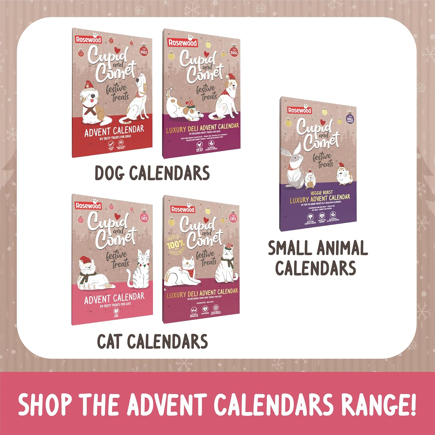 Cupid & Comet Luxury Deli Advent Calendar for Cats – 24 Meaty Cat Treats, Delicious Freeze Dried Chicken and Duck, High Protein, Natural Cat Treats for Christmas (30G)