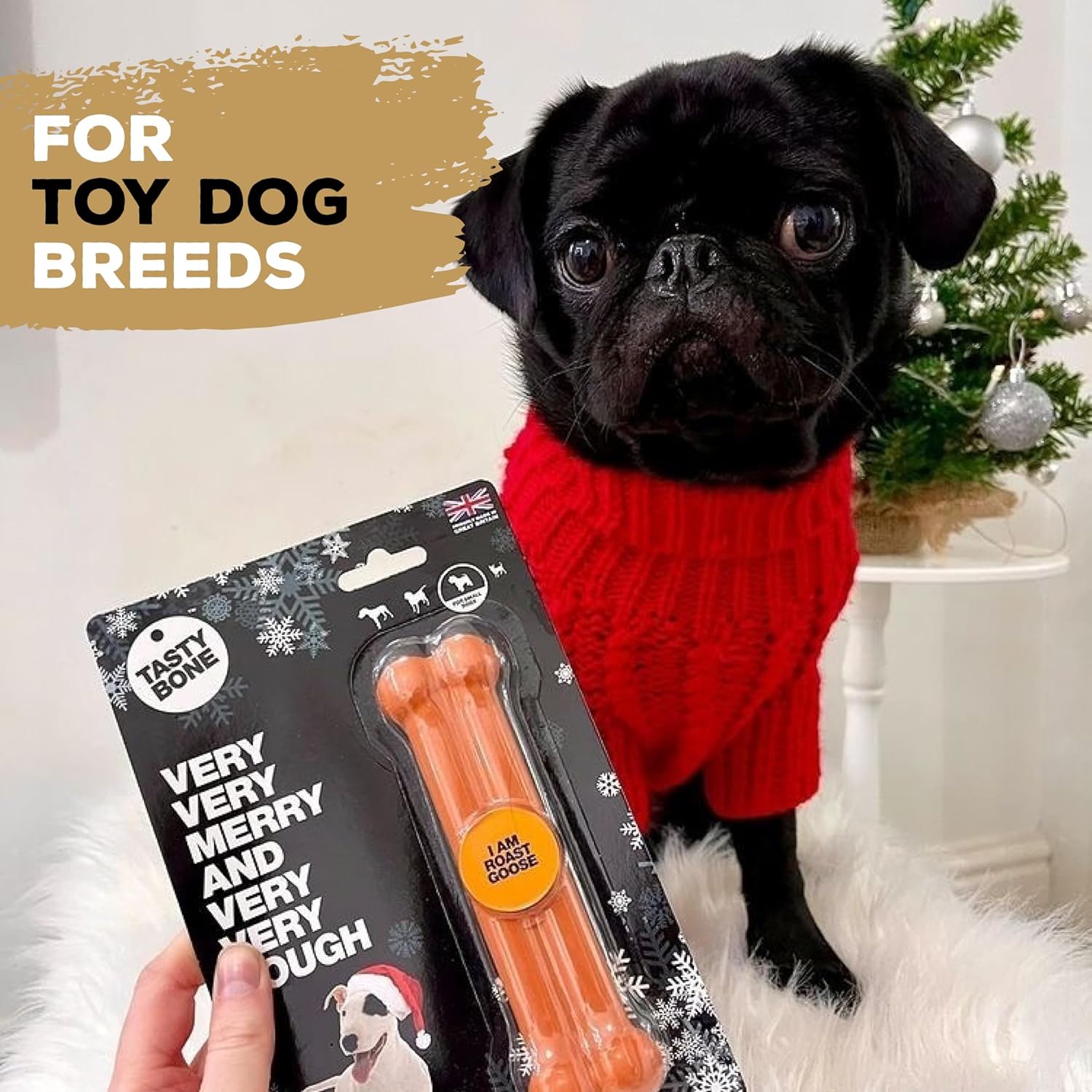 Tastybone Festive Nylon Dog Chew Toy for Toy Dogs (Turkey & Cranberry) - Christmas Dog Present, Indestructible for Aggressive Chewers, Everlasting Flavour, Made in the UK