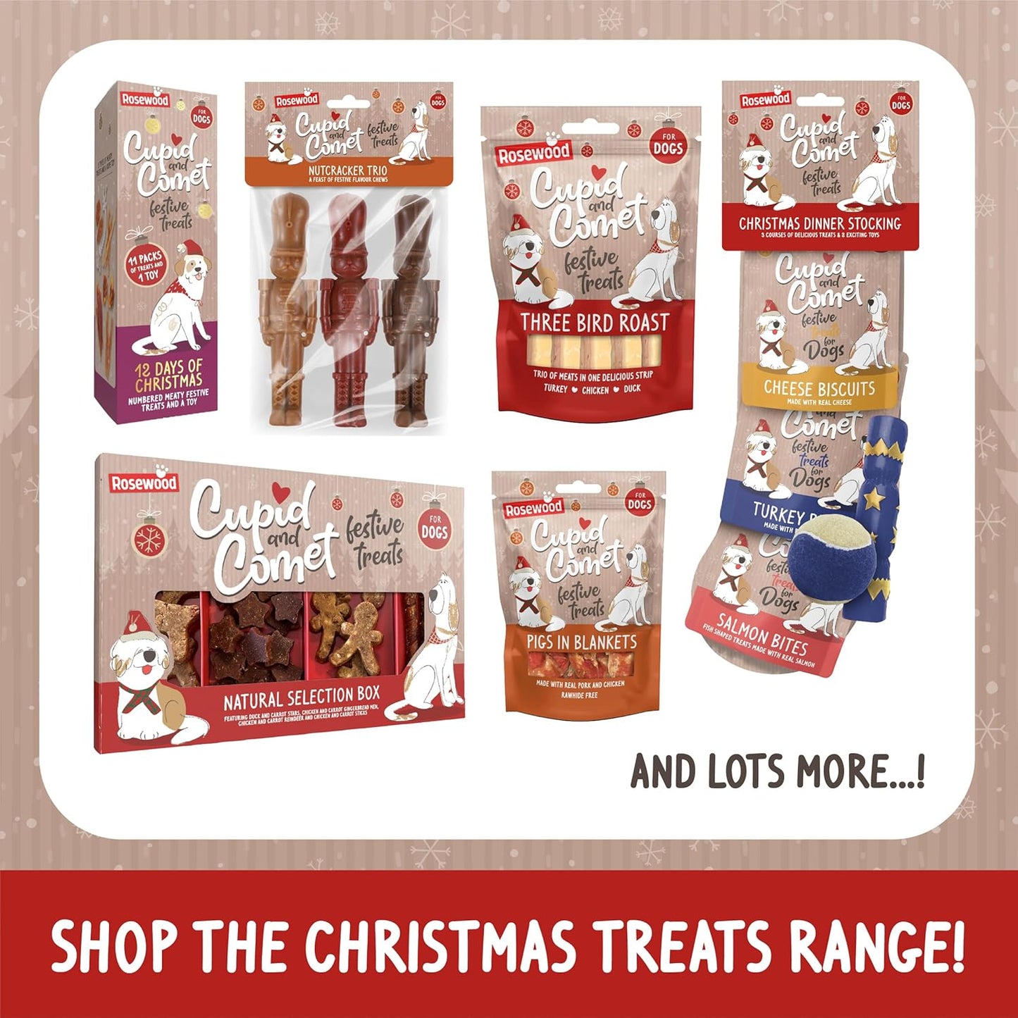 Cupid & Comet Christmas Dinner & Toys Stocking Gift, Dog Treats