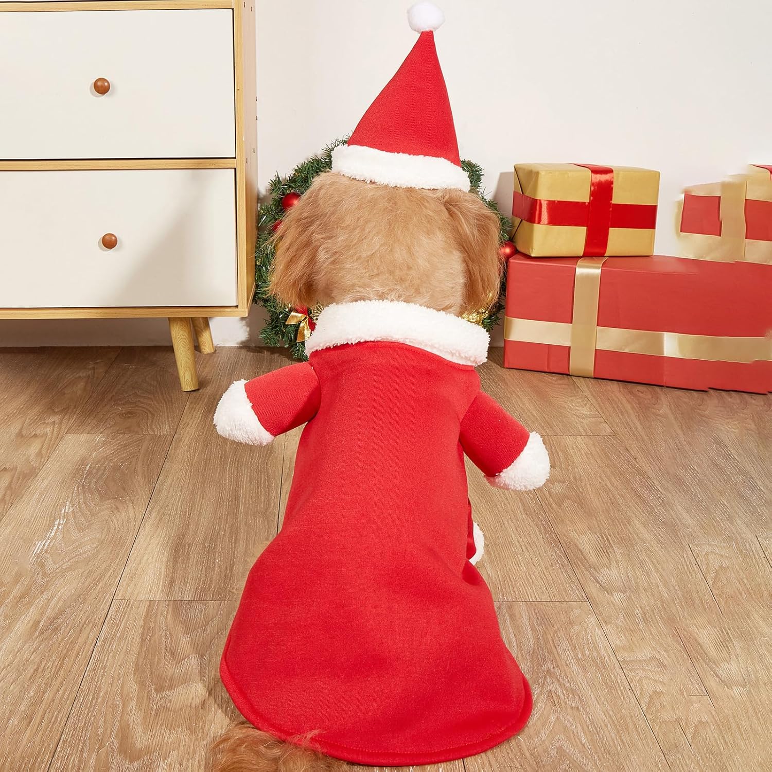 Christmas Pet Clothes Dog Cat Christmas Costume Santa Claus Cosplay Dog Cat Christma Cloak with Cap, Cats Xmas Hoodies for Small Medium Dogs Cats (Red, M)