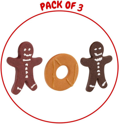Festive Dog Treats Meaty Christmas Cookie Pack – 3 Pet Biscuits in Gingerbread & Ring Shapes with Chicken, Duck & Liver Flavour – Seasonal Snacks in Festive Gift Packaging for Dogs