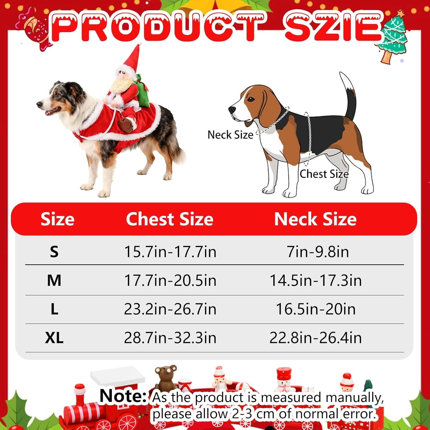 Santa Dog Costume-Christmas Pet Clothes, Santa Claus Riding Pet Costume, Dog Cat Christmas Holiday Outfit, Xmas Cosplay Dressing up for Small Medium Large Dogs(M)