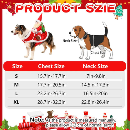 Santa Dog Costume-Christmas Pet Clothes, Santa Claus Riding Pet Costume, Dog Cat Christmas Holiday Outfit, Xmas Cosplay Dressing up for Small Medium Large Dogs(M)