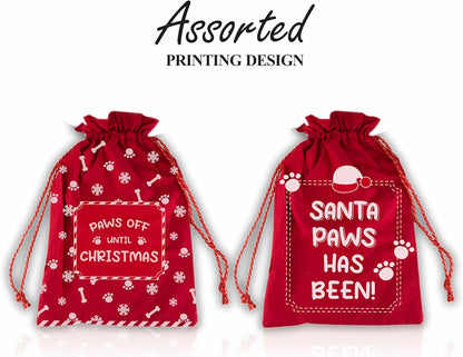 Santa Sack Bags Santa Paws Christmas Sack Dog Treat Bags for Gift Sacks Xmas Bag Printed Pet Christmas Sack Holiday Presents Stocking Stuffers Party Red (1Count)