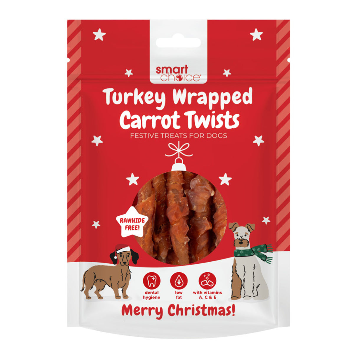 Christmas Dog Treats Pack of Turkey Wrapped Carrot Festive Puppy Dental Chews